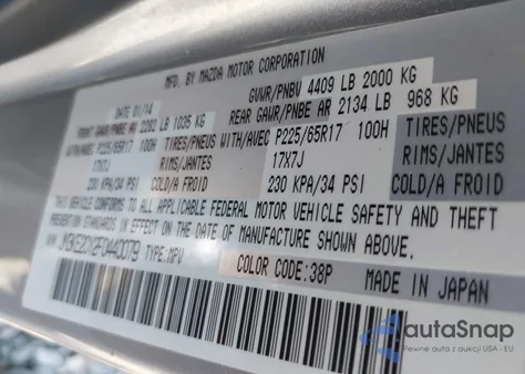 2015 Mazda Cx-5 Touring z USA, uszkodzony, nr VIN JM3KE2CY2F0440079